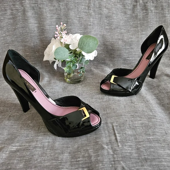 Louis Vuitton Patent Leather Open-Toe Luxury Pump Heels Size 7.5 US (Worn 2x) - Picture 5 of 16
